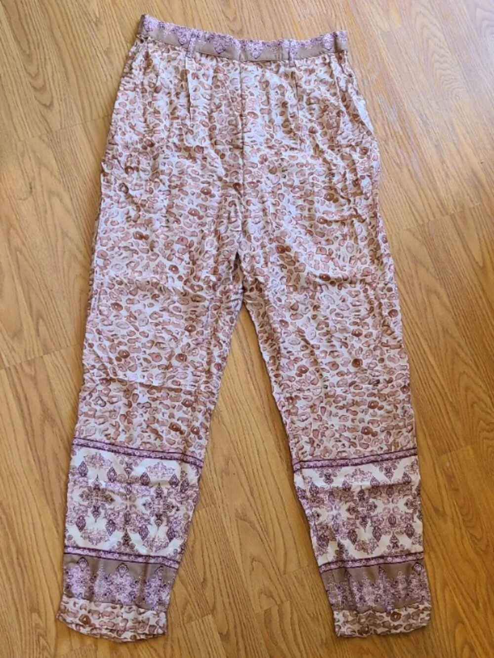 NEW NWT! ANTHROPOLOGIE OLLARI CHEETAH LEOPARD PAISLEY CUFFED PANTS BOHO sz XL